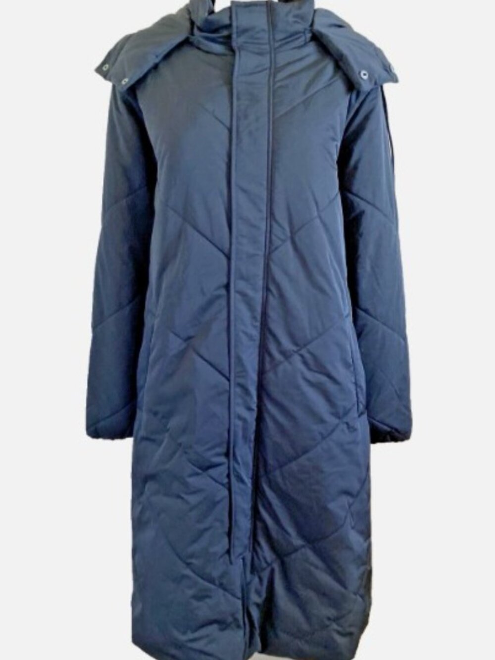 NWT AVA & VIV Black Long Quilted Puffer Coat w/Belt & Detachable Hood Plus 1X